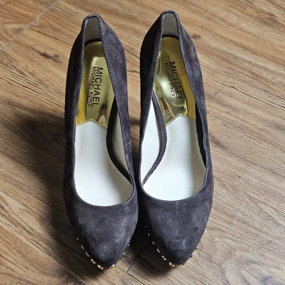Michael Kors Ailee Suede Studded Pumps Platform 7.5 M Stiletto Heels Glam Chic